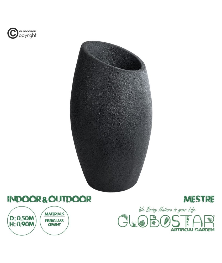GloboStar® Artificial Garden MESTRE 20731 Επιδαπέδιο Πολυεστερικό Τσιμεντένιο Κασπώ Γλάστρα - Flower Pot Μαύρο Φ50 x Υ90cm
